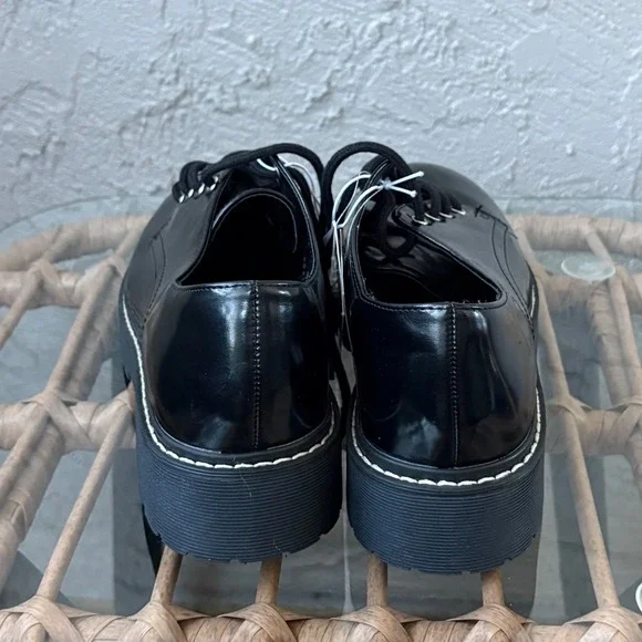 Womens Platform Oxford Shoes Black Lace Up Lug Sole Chunky New Look - Picture 3 of 6
